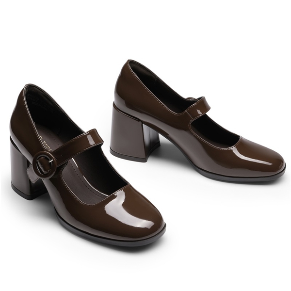 Chunky Mary Jane Pumps - BRIGHT BROWN - 4